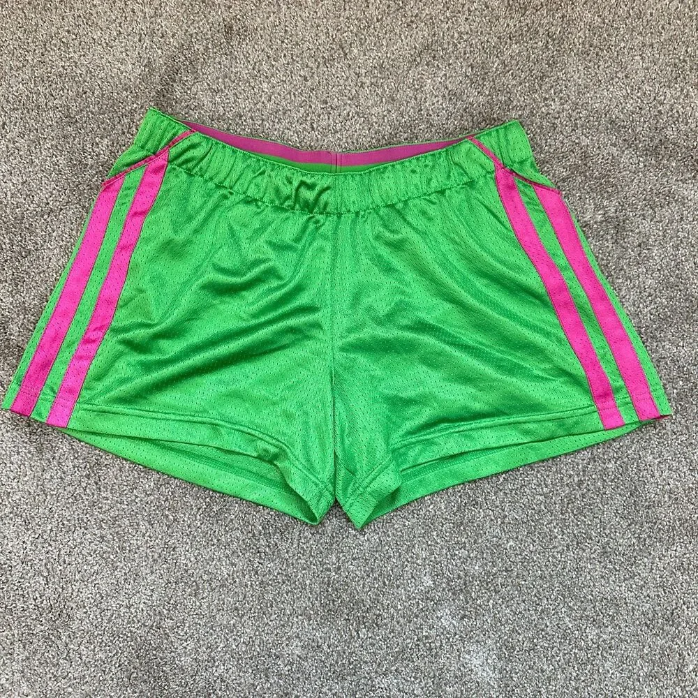 Adidas Watermelon Double Layer Mesh Shorts Green Pink Womens Medium Y2K 2011 - Picture 2 of 9